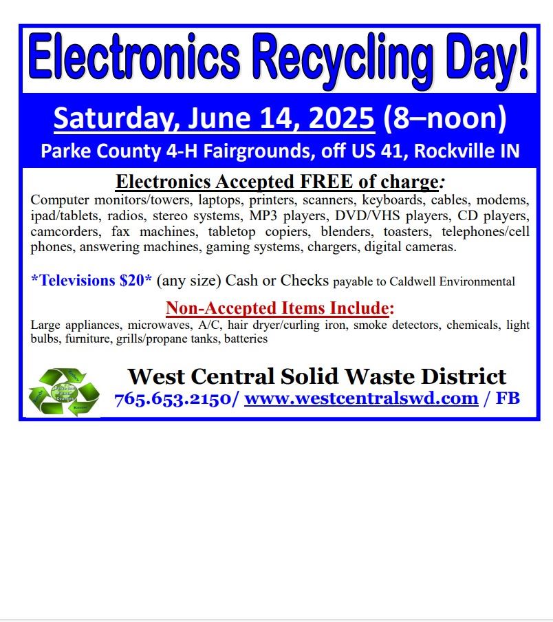 Electronics Recycling Day flyer listing recyclable items 