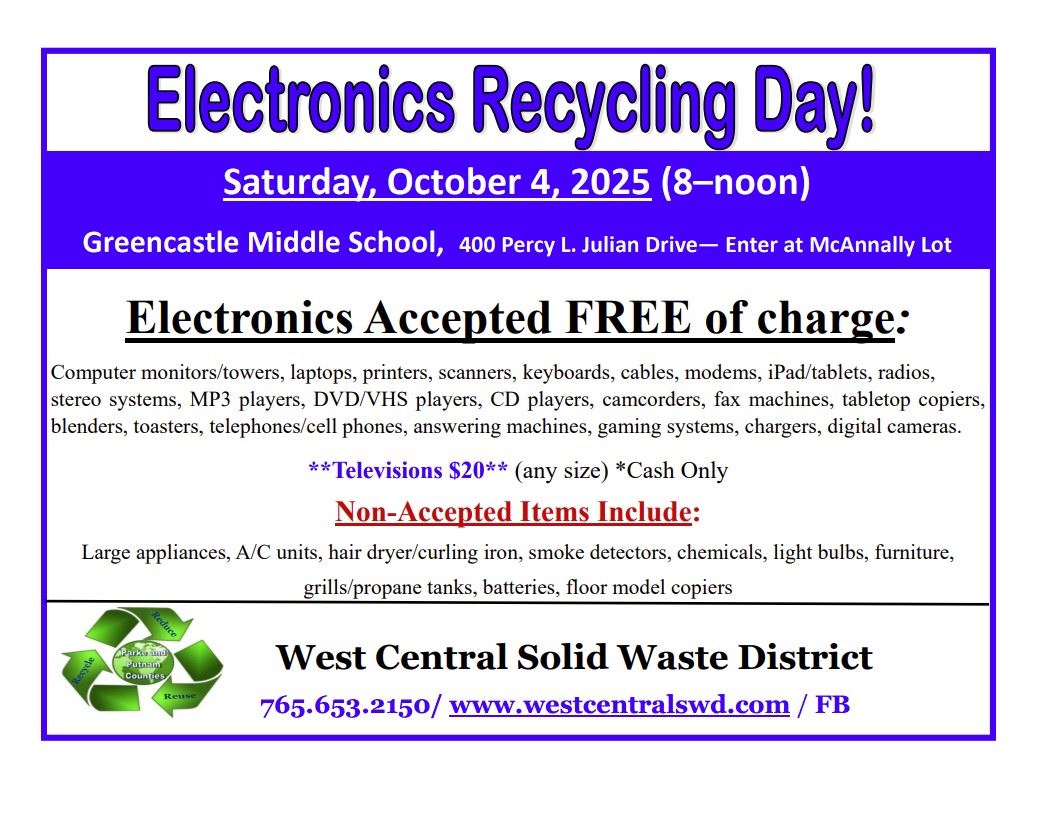 Electronics Recycling Day flyer listing recyclable items 