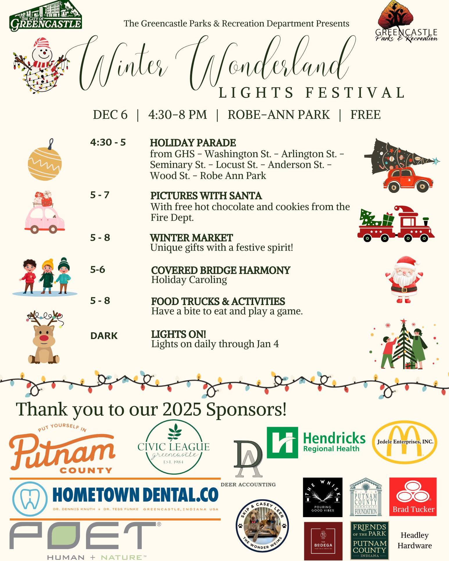 Winter Lights flyer showing the agenda of events